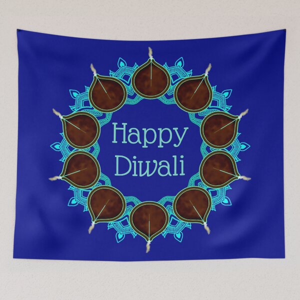 Item preview, Diwali Turquoise Mandala with Deepas designed and sold by HolidayBug.