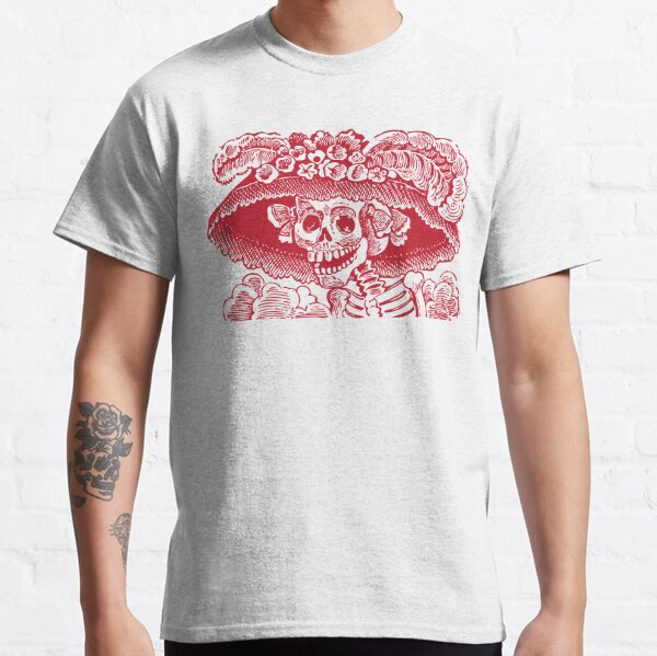 Calavera Catrina | Day of the Dead | Dia de los Muertos | Skulls and Skeletons | Vintage Skeletons | Red and White | Classic T-Shirt