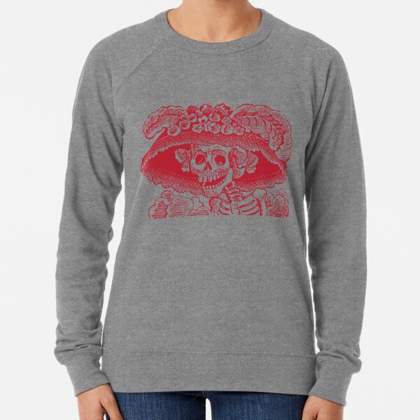 Calavera Catrina | Day of the Dead | Dia de los Muertos | Skulls and Skeletons | Vintage Skeletons | Red and White | Lightweight Sweatshirt