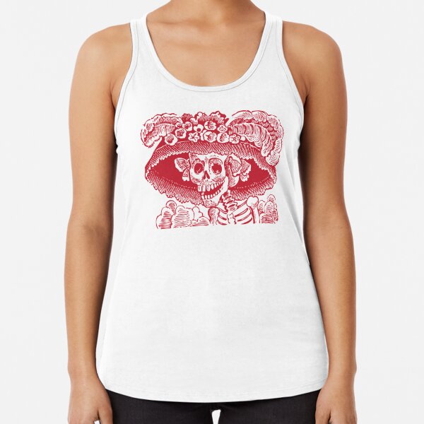 Calavera Catrina | Day of the Dead | Dia de los Muertos | Skulls and Skeletons | Vintage Skeletons | Red and White | Racerback Tank Top