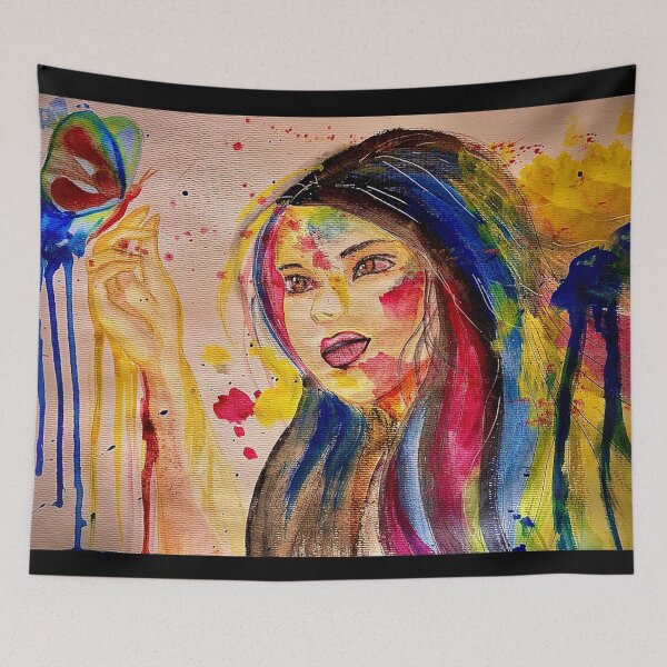 Item preview, girl with butterfly drip painting designed and sold by SimiRaghavan.