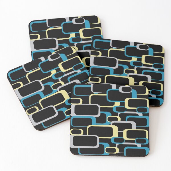 Item preview,  Retro Squares Pattern Blue Gray Yellow Black Background designed and sold by ValeriesGallery.