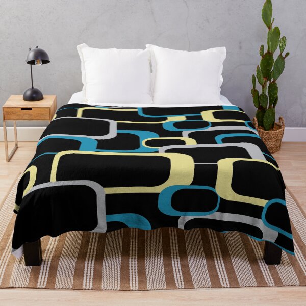 Item preview,  Retro Squares Pattern Blue Gray Yellow Black Background designed and sold by ValeriesGallery.