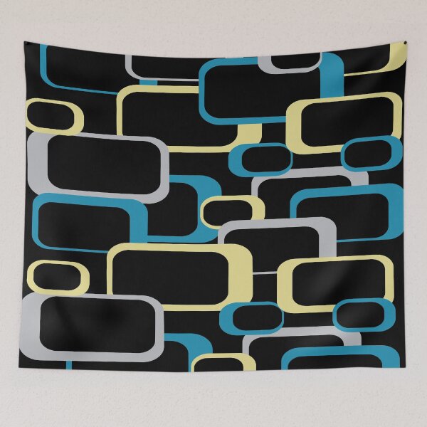 Item preview,  Retro Squares Pattern Blue Gray Yellow Black Background designed and sold by ValeriesGallery.