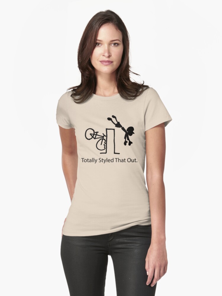 Thumbnail 1 of 3, Fitted T-Shirt, MTB Cycling Crash "Styled That Out" Cartoon designed and sold by PhillConnell.