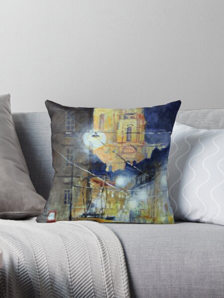 Midnight Tram Prague Karmelitska str Throw Pillow