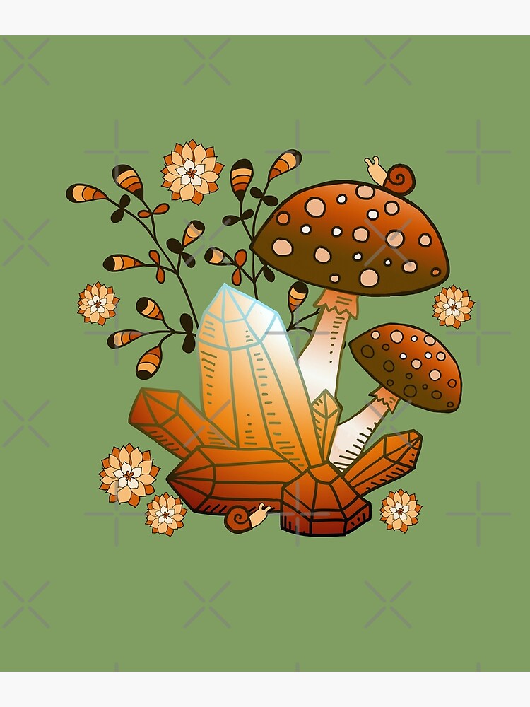 Mushrooms and moss in a goblincore-inspired wallpaper on Craiyon