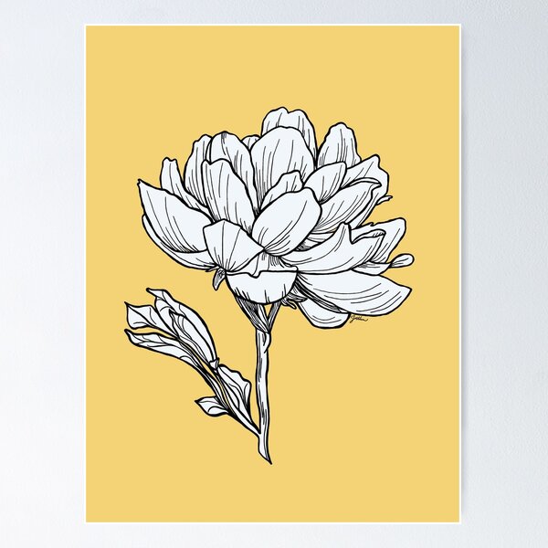 Item preview, Black Line-Drawn Peony on a Marigold Yellow Background designed and sold by Joellen Armstrong.
