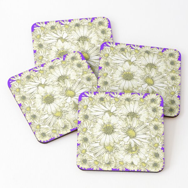 Item preview, DECORATIVE ABSTRACT WHITE DAISIES PURPLE COLOR BORDER  designed and sold by sharlesart.