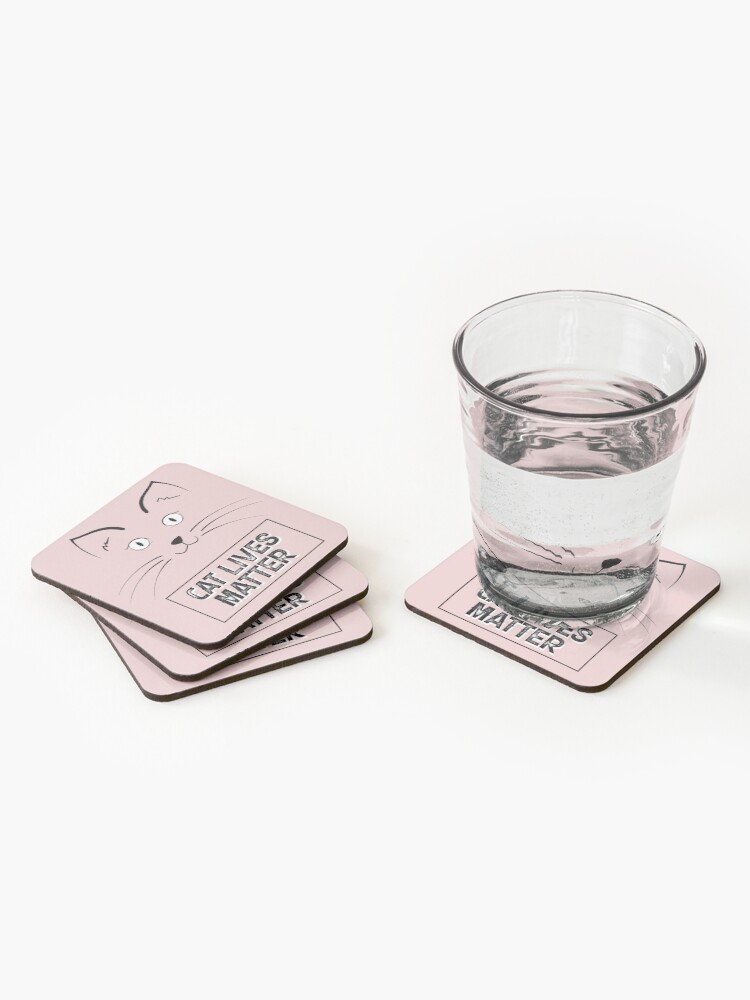 Thumbnail 2 of 5, Coasters (Set of 4), Cat Lovers - Cat Meme - Cat mom - Cat Lives Matter Cute Cat Face Cat Rescue designed and sold by realtimestore.