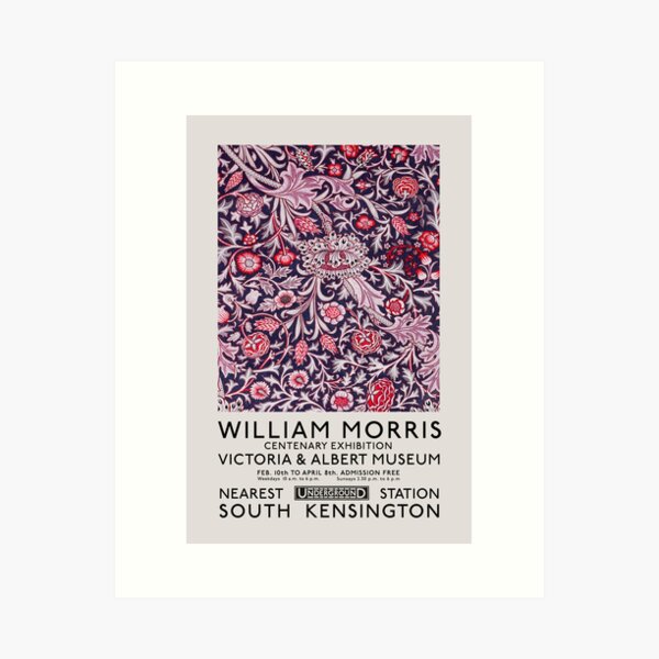 William Morris Exhibition Poster, Art Nouveau, Victoria and Albert Museum, Morris Flower Pattern, Home Decor, Wall Art Art Print