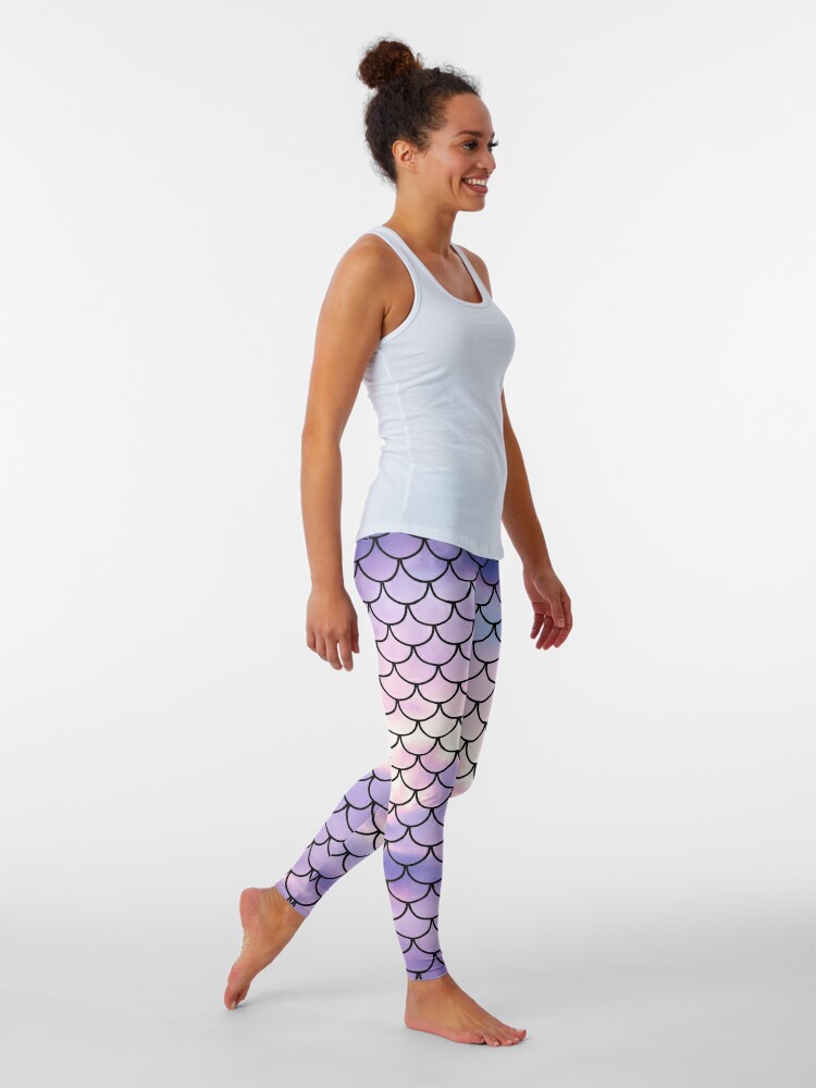 Pink, Blue, and purple Mermaid scale pattern Leggings for Sale by