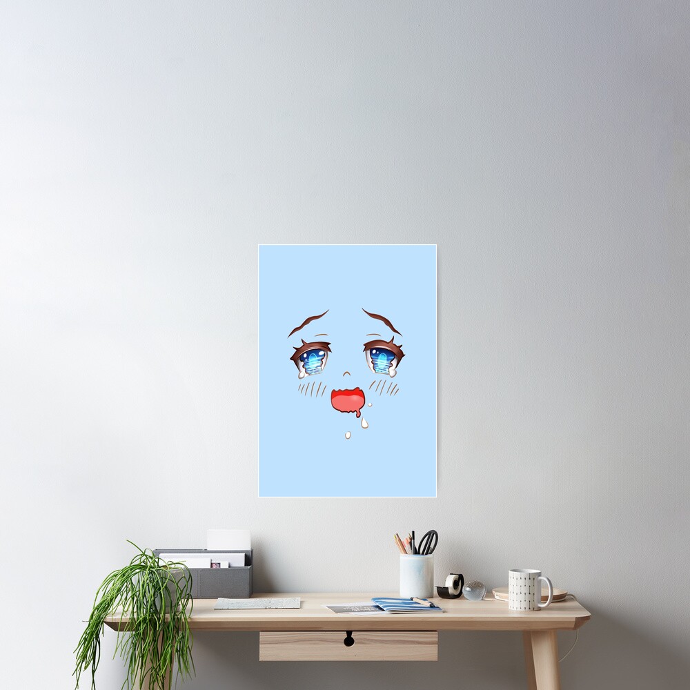 "Cartoon eyes in love. Drooling kawaii anime style blue" Poster for