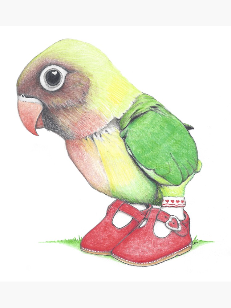 Thumbnail 3 of 3, Sticker, Lovebird Chick in Heart Buckle Shoes designed and sold by JimsBirds.
