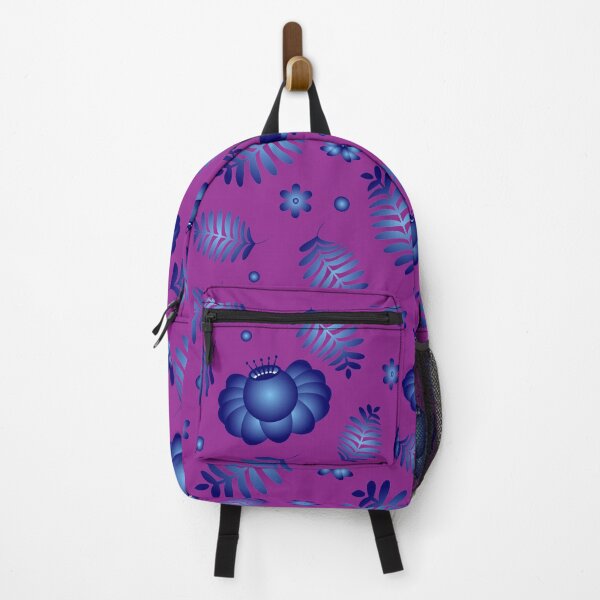 Item preview, Pink Gzhel Polish Pottery Inspired Blue Flower and Leaf Floral Pattern designed and sold by QuidnuncDesigns.