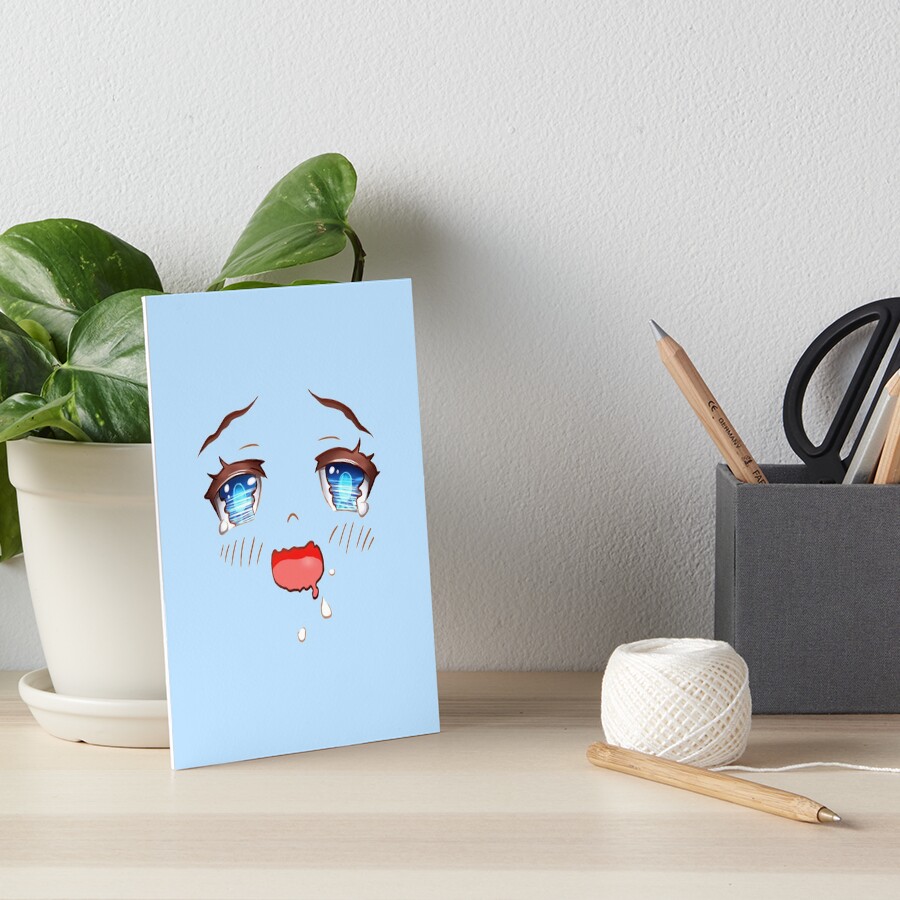 "Cartoon eyes in love. Drooling kawaii anime style blue" Art Board