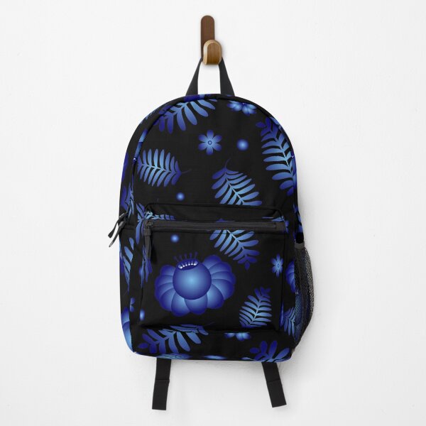 Item preview, Black Gzhel Polish Pottery Inspired Blue Flower and Leaf Floral Pattern designed and sold by QuidnuncDesigns.