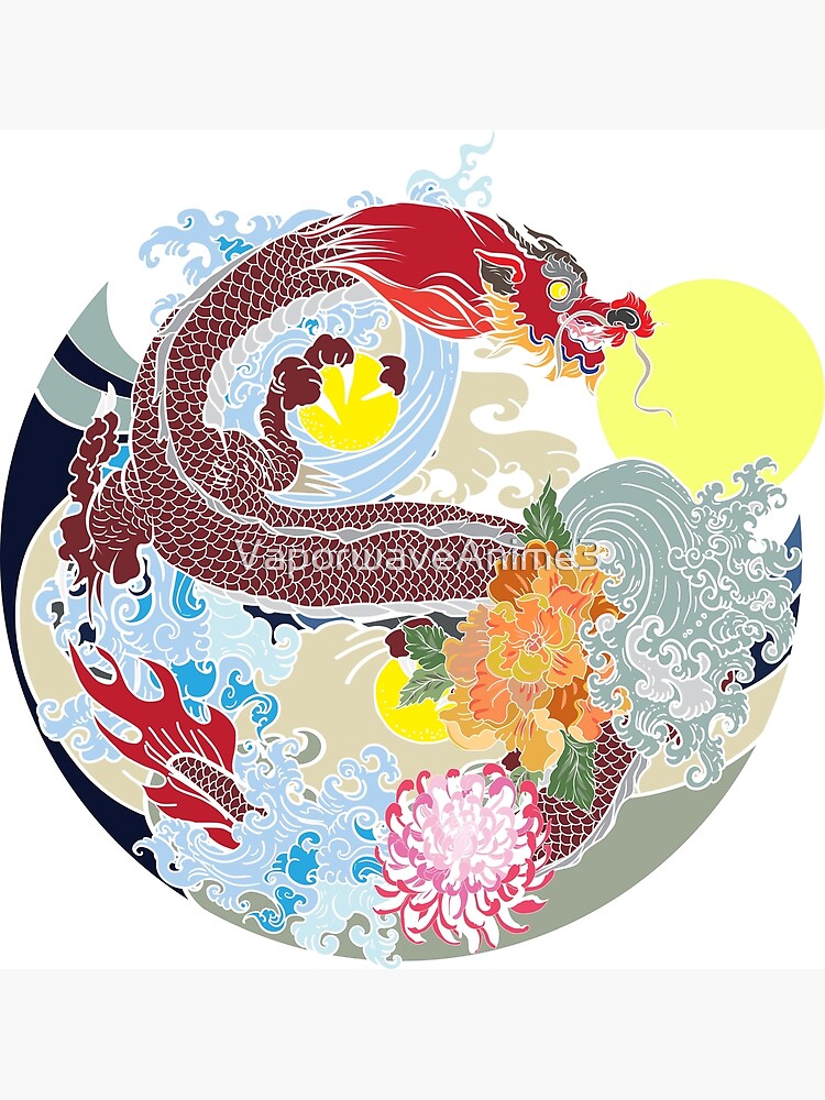 "Japanase dragon The great wave Kanagawa Hokusai black" Poster by