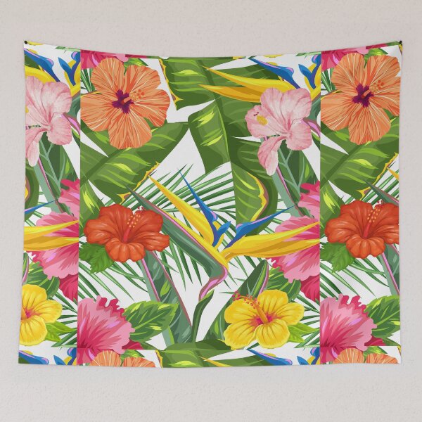 Item preview, Hawaii Tropical Exotic Green Leaves with Hibiscus Flowers Pattern, Tropical Leaves and Flowers Pattern designed and sold by silviaol.