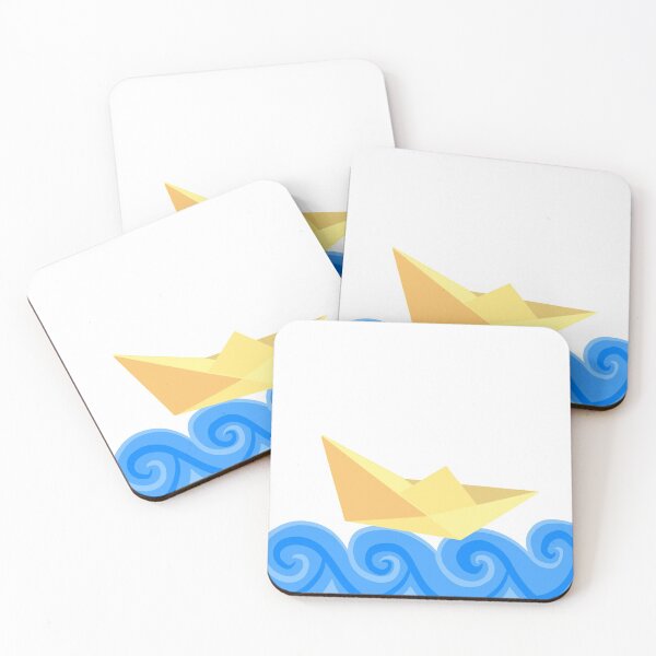 Item preview, Yellow paper boat on blue waves designed and sold by ArtbyBroghan.