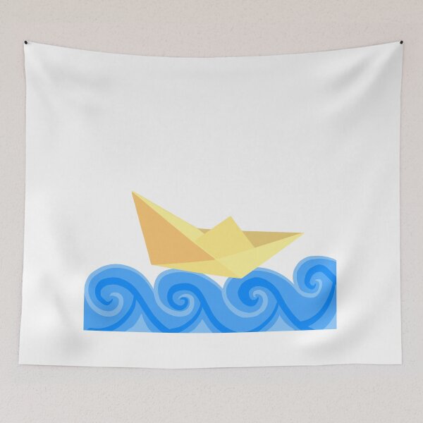 Item preview, Yellow paper boat on blue waves designed and sold by ArtbyBroghan.
