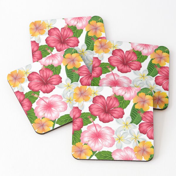 Item preview, Tropical Exotic Green Leaves with Hibiscus Flowers Pattern, Hawaii Tropical Leaves and Flowers Pattern designed and sold by silviaol.