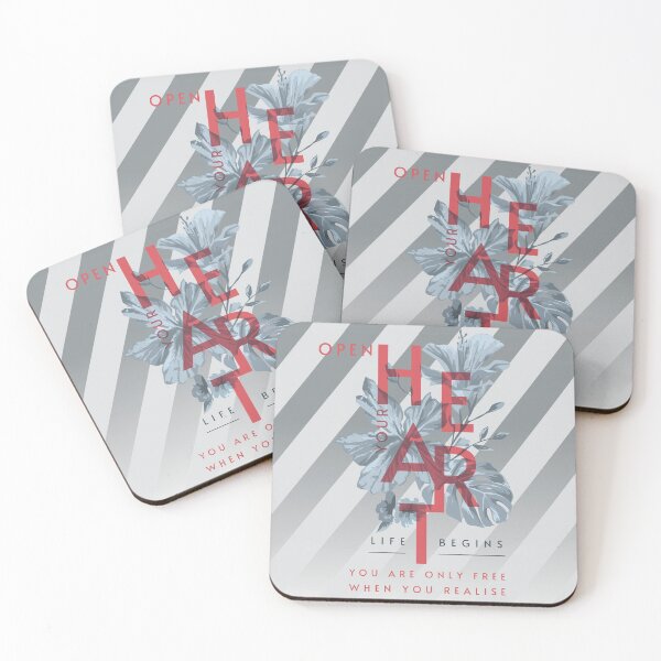 Item preview, Open your heart typography and  Tropical Leaves in grey diagonal designed and sold by VinBasis.