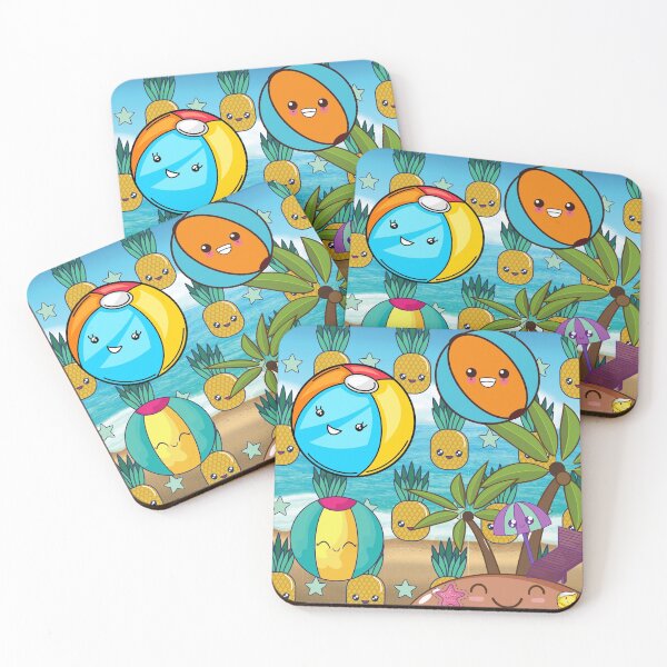 Item preview, Kawaii Happy Pineapple Summer Beach Balls sticker designed and sold by Palm-Pineapple.