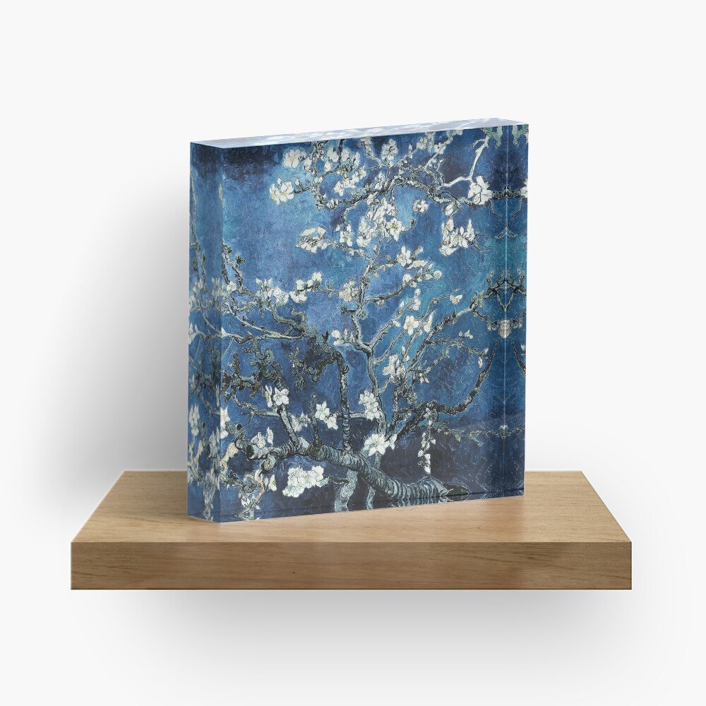 Vincent Van Gogh Almond Blossoms Dark Blue Teal Acrylic Block