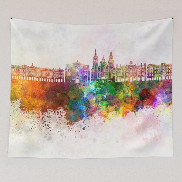 Item preview, Santiago de Compostela skyline in watercolor background designed and sold by paulrommer.