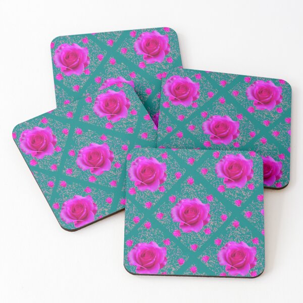 Item preview, CERISE PINK ROSE ABSTRACT PATTERNS TEAL ART designed and sold by sharlesart.