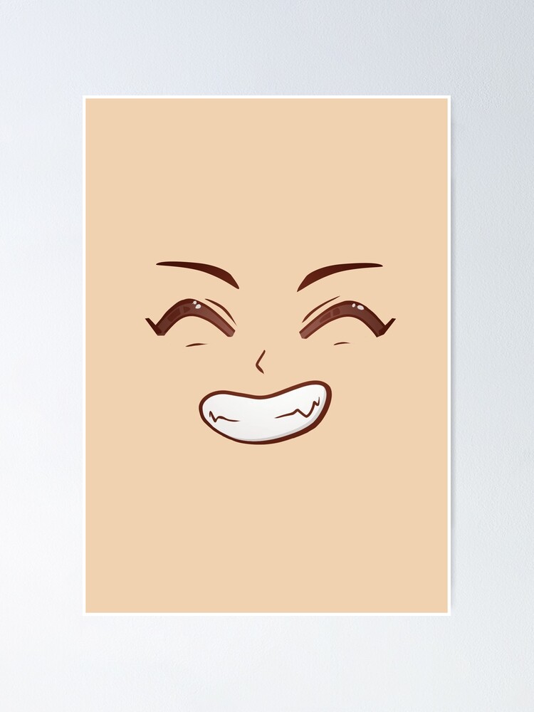 Happy eyes grinning sharp teeth. Kawaii anime smirking face. Poster