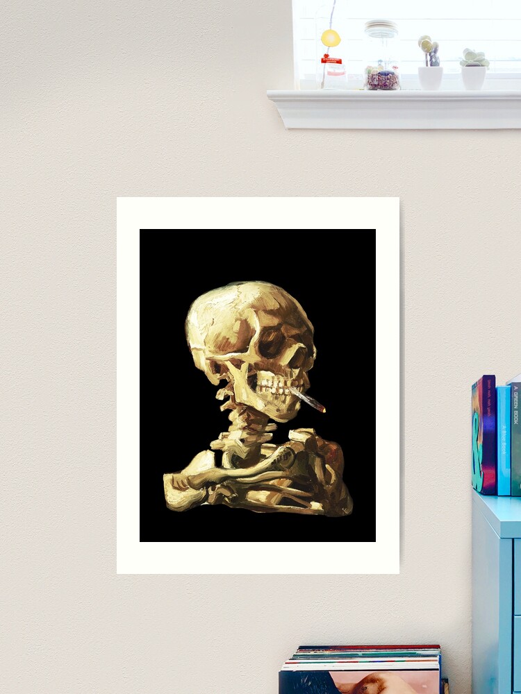 Vincent Van Gogh Smoking Skeleton Custom Slip On Vans
