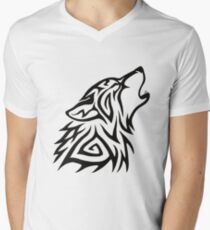 Camiseta para hombre de cuello en v Aullido de lobo tribal