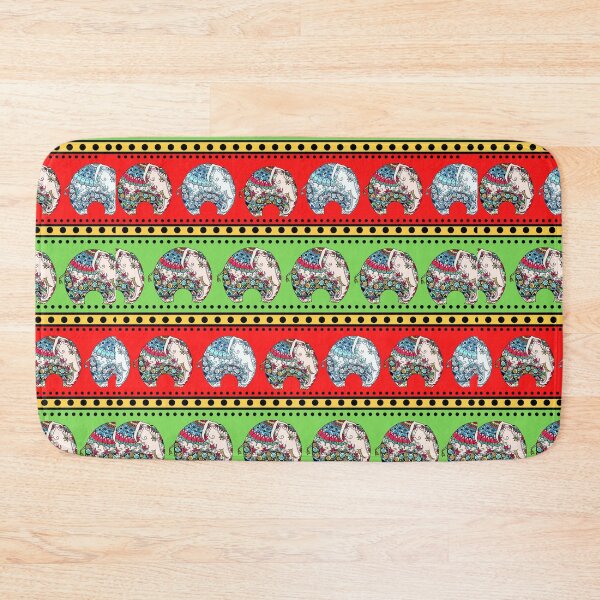 Item preview, Red and Green Color Stripes with Elephants designed and sold by Pearl-Island.