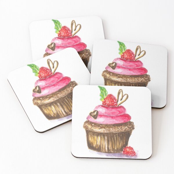 Item preview, Pink iced chocolate cupcake watercolour painting for someone you love. designed and sold by Goldstarwork.