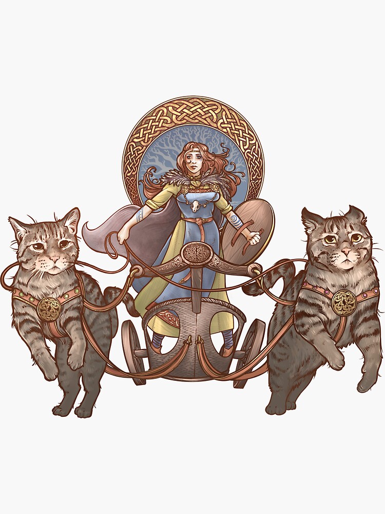 "Freya Driving Her Cat Chariot" Sticker by DaniKaulakis ...