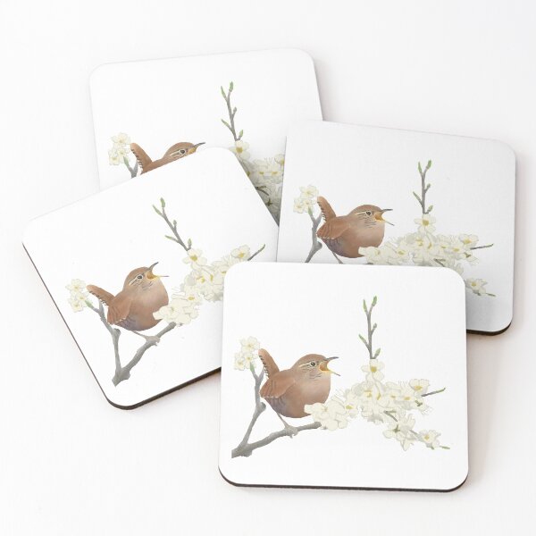Item preview, Singing Eurasian Wren in blooming branch designed and sold by AndrasVasasArt.