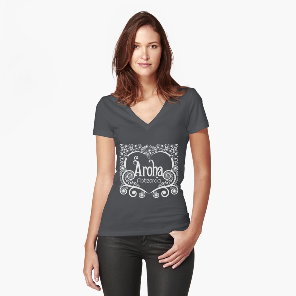 Download "Aroha Aotearoa Heart" Women's Fitted V-Neck T-Shirt by ...