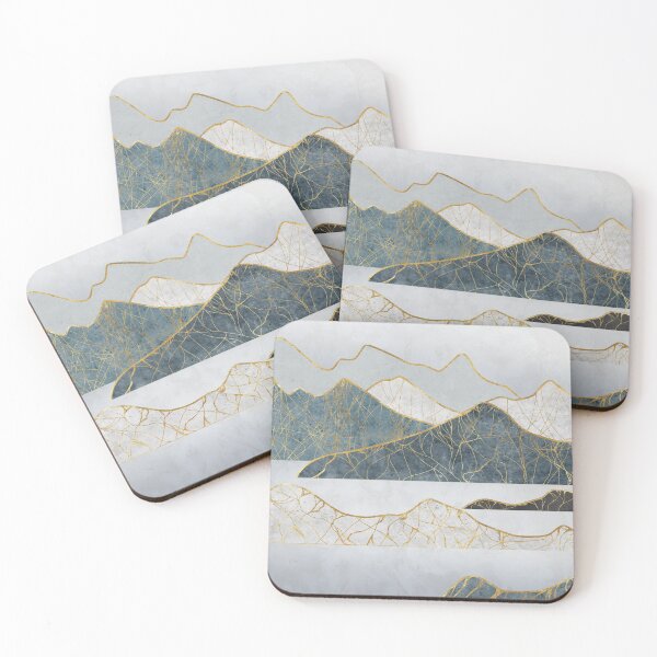 Item preview, Silhouettes of mountains with river and moon. Abstraction of textured plaster with gold elements. designed and sold by darkmoonlight-.