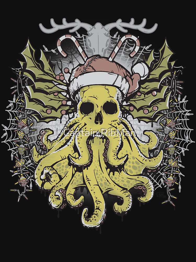Thumbnail 3 of 3, Fitted V-Neck T-Shirt, Merry Cthulhumas! designed and sold by RibMan.
