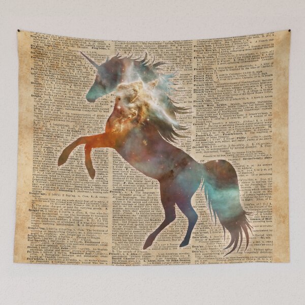 Aperçu de l'œuvre Magic Space Licorne Dictionnaire Art créée et vendue par DictionaryArt.