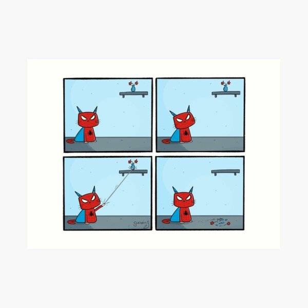 Spider-cat Comic Scribbly G Art Print