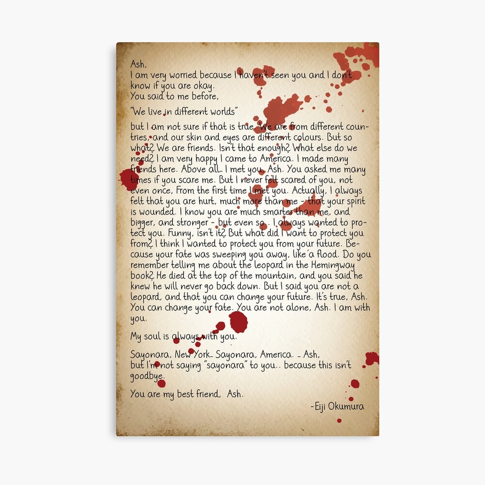 Ash Lynx Letter From Eiji Okumura On Paperlike Print Bloody Finish Photographic Print By Arcticdreams Redbubble
