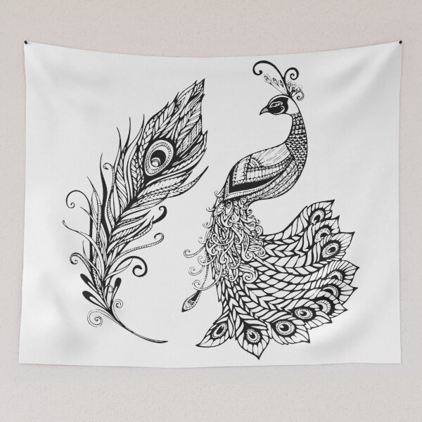 Item preview, Peacock feather design black doodle  designed and sold by Almusawwir.