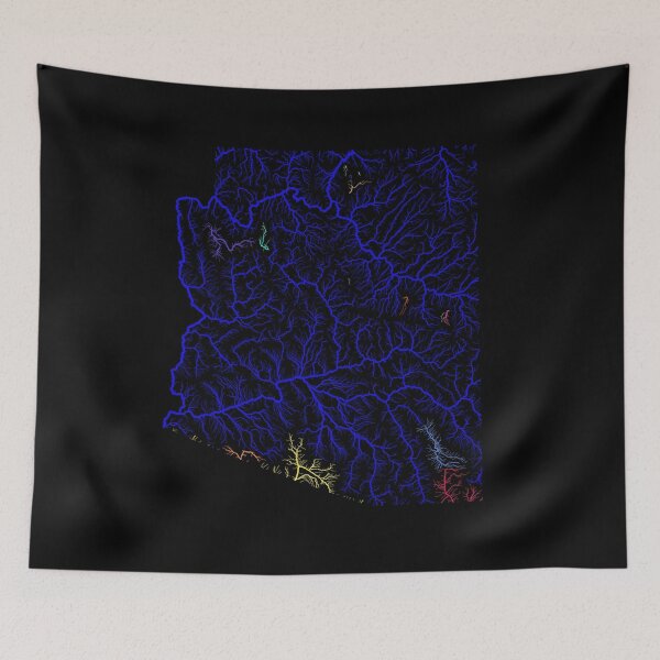 Item preview, Arizona River Basin Map in Rainbow Colours with Black Background designed and sold by GrasshopperGeo.