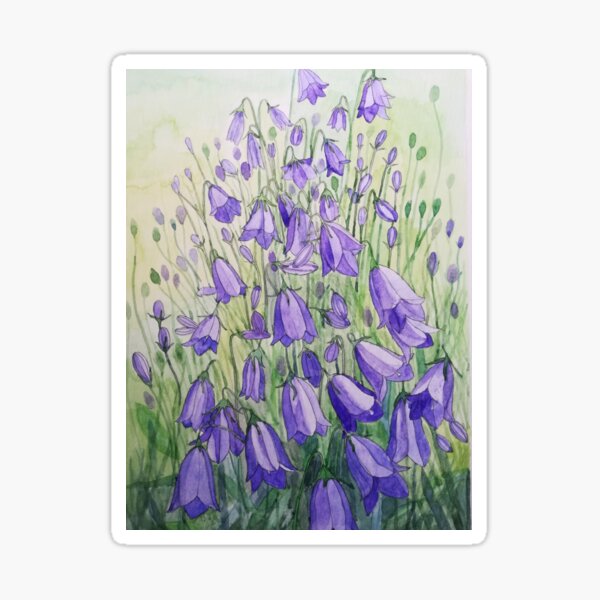 Aperçu de l'œuvre Peinture à l'aquarelle de campanules violets créée et vendue par esvb.