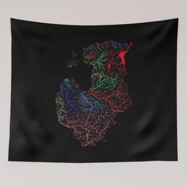 Item preview,  Baltic States River Basin Map in Rainbow Colours with Black Background designed and sold by GrasshopperGeo.