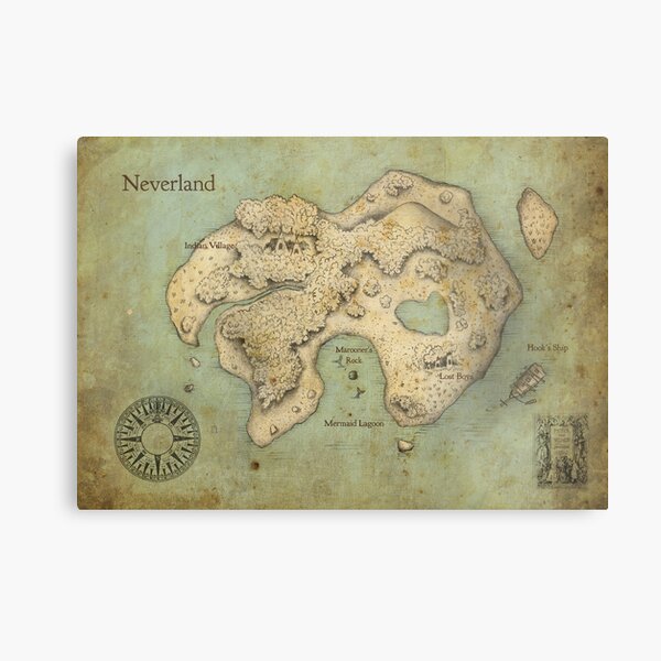 Peter Pan inspired poster print wall art gift merchandise disney Neverland map