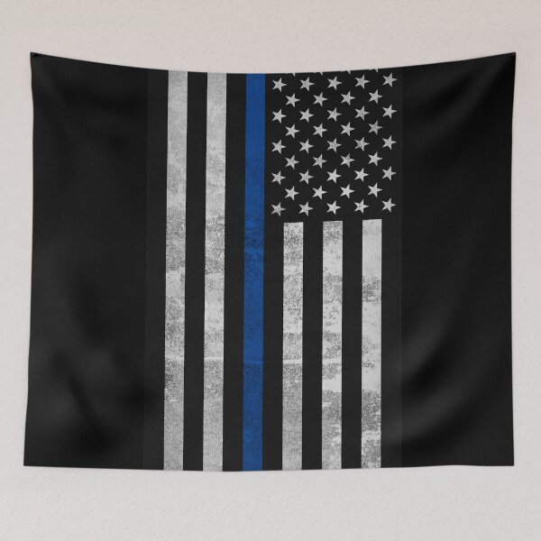 Item preview, Black  American flag with blue stripe- tribute to a local police officer who was shot and killed designed and sold by Rajpramanik.